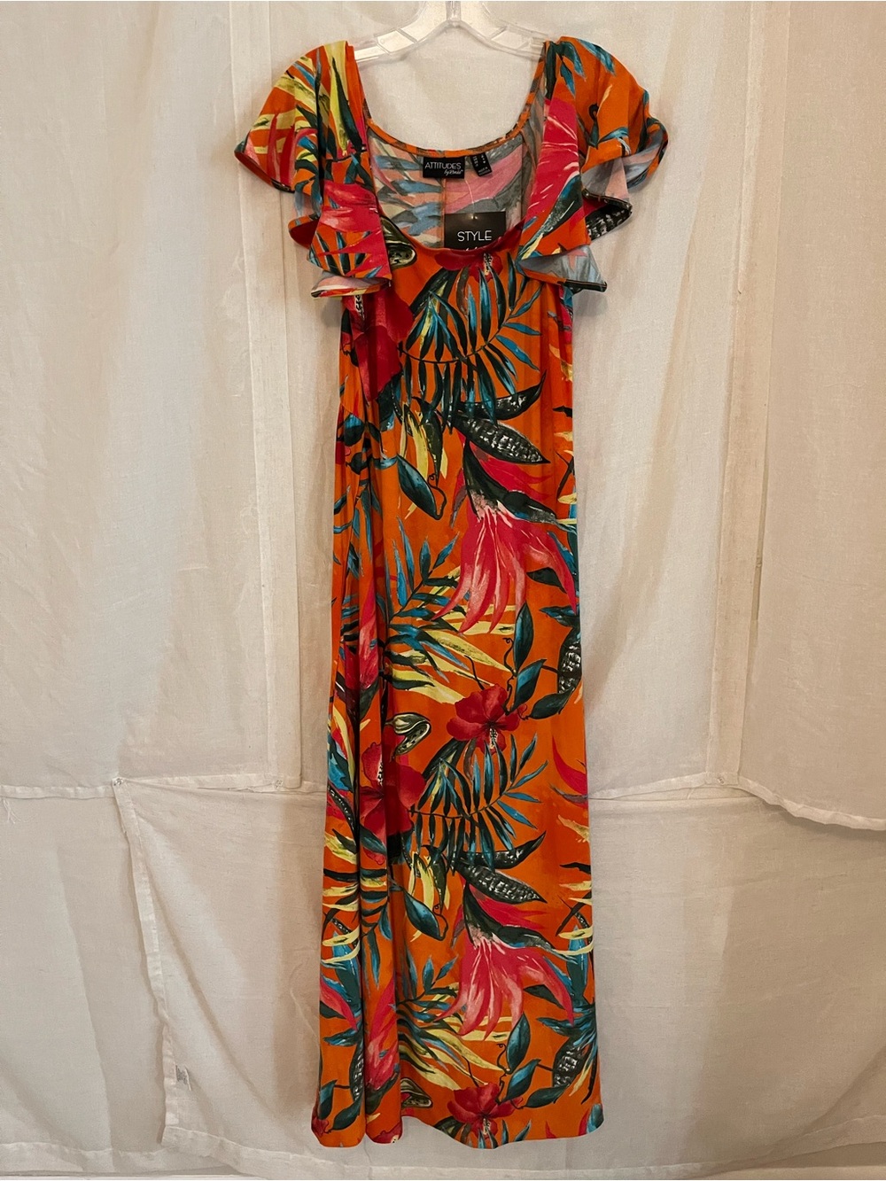 Attitudes by Renee Orange Tropical Floral Maxi Dress